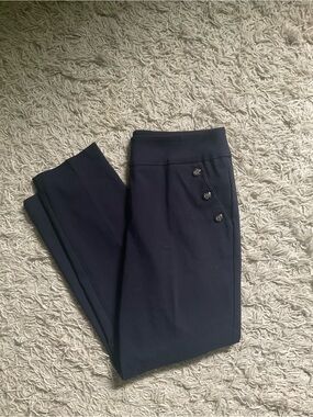 Counterparts Dark Navy Ponte High-Rise Pants with Side Buttons
